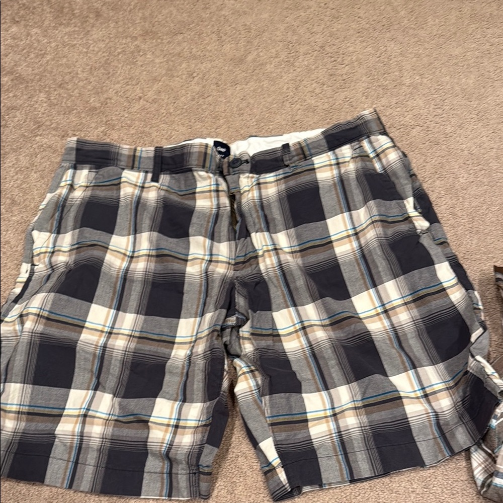 GAP Men's Plaid Flat Front Shorts - Black, Gray, Cream